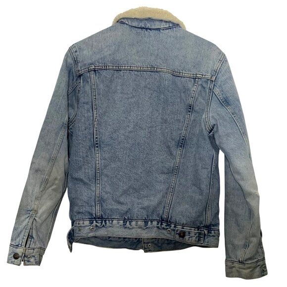 LEVIS Jean Jacket Blue Sherpa Lined Denim Snap Trucker 90s Stonewash Mens S - Picture 2 of 10